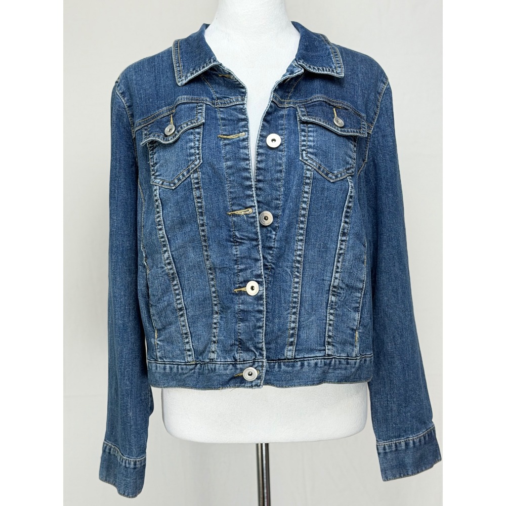 Lane Bryant Women 99% Cotton Denim Jacket 14 Blue Button Trucker S041801-14